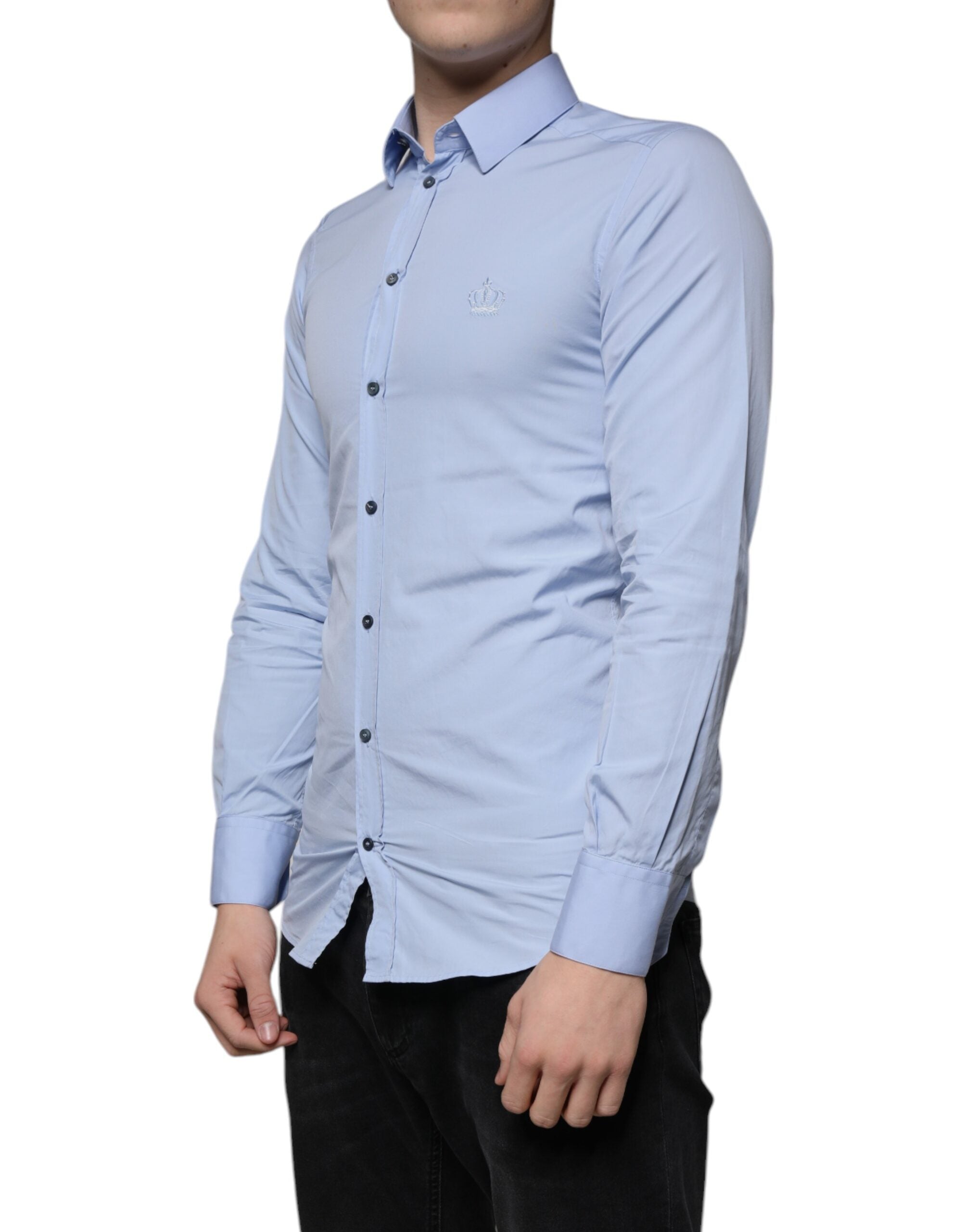 Dolce & Gabbana Light Blue Slim Fit GOLD Cotton Shirt